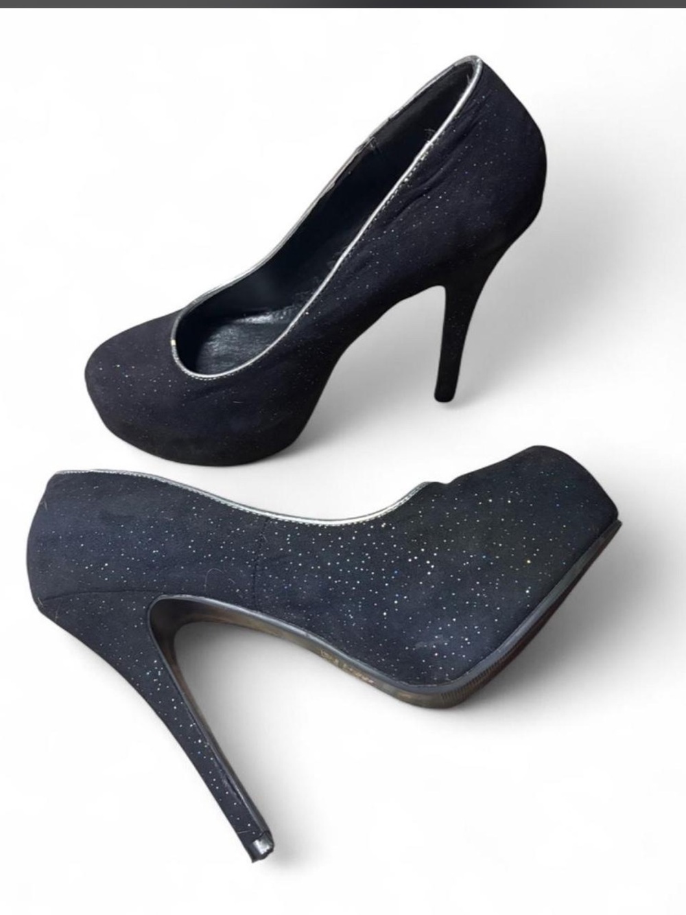 Ellie Black Sparkle Suede Platform Pumps
